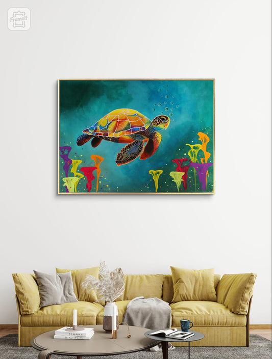 Ethereal Drift – Original Acrylic Turtle Painting