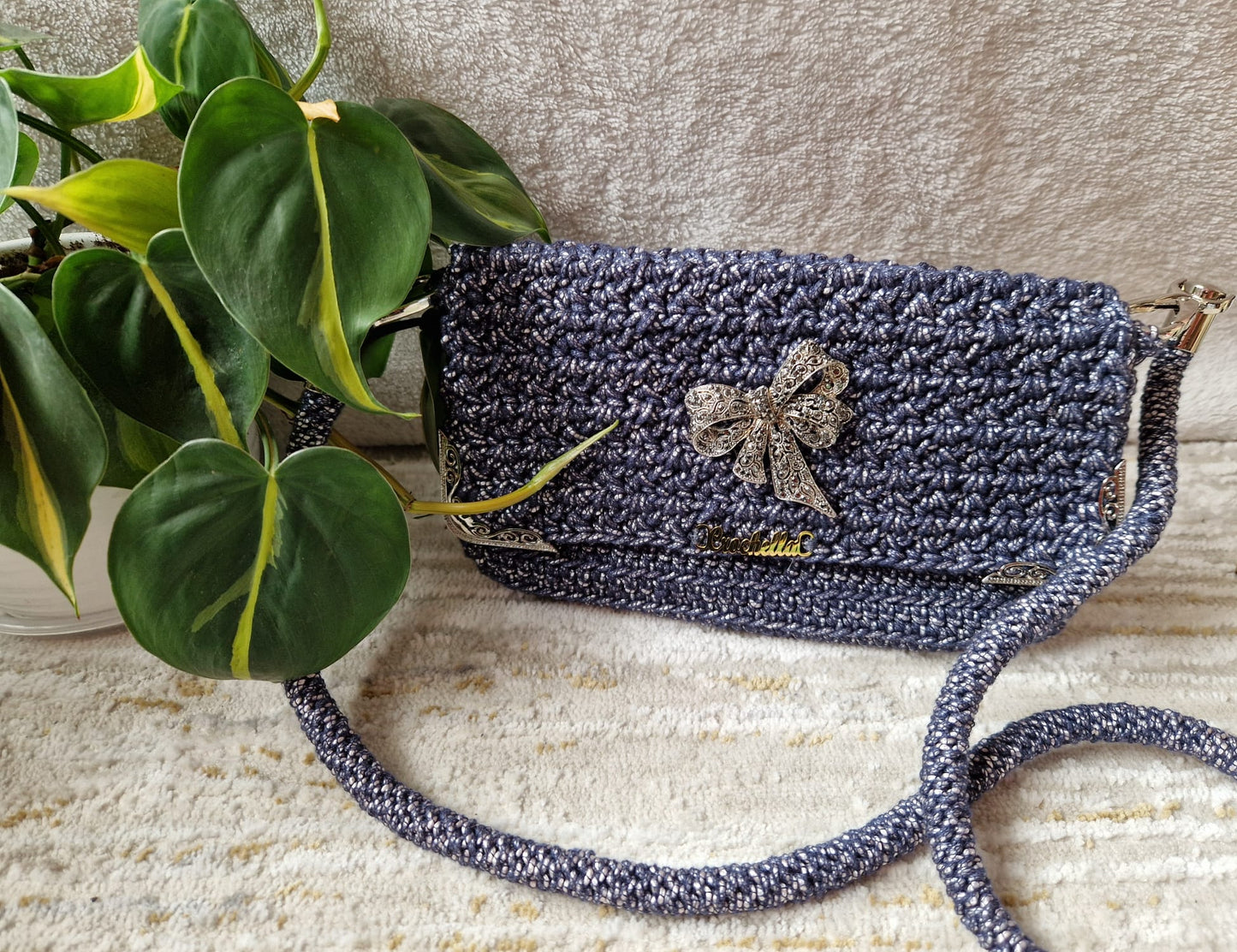 Midnight Bow Crochet Clutch