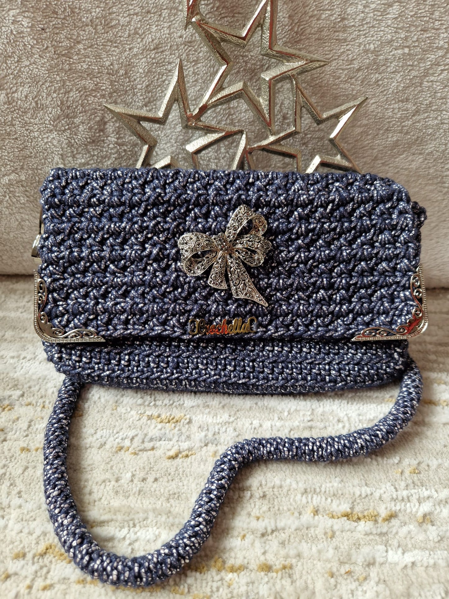 Midnight Bow Crochet Clutch