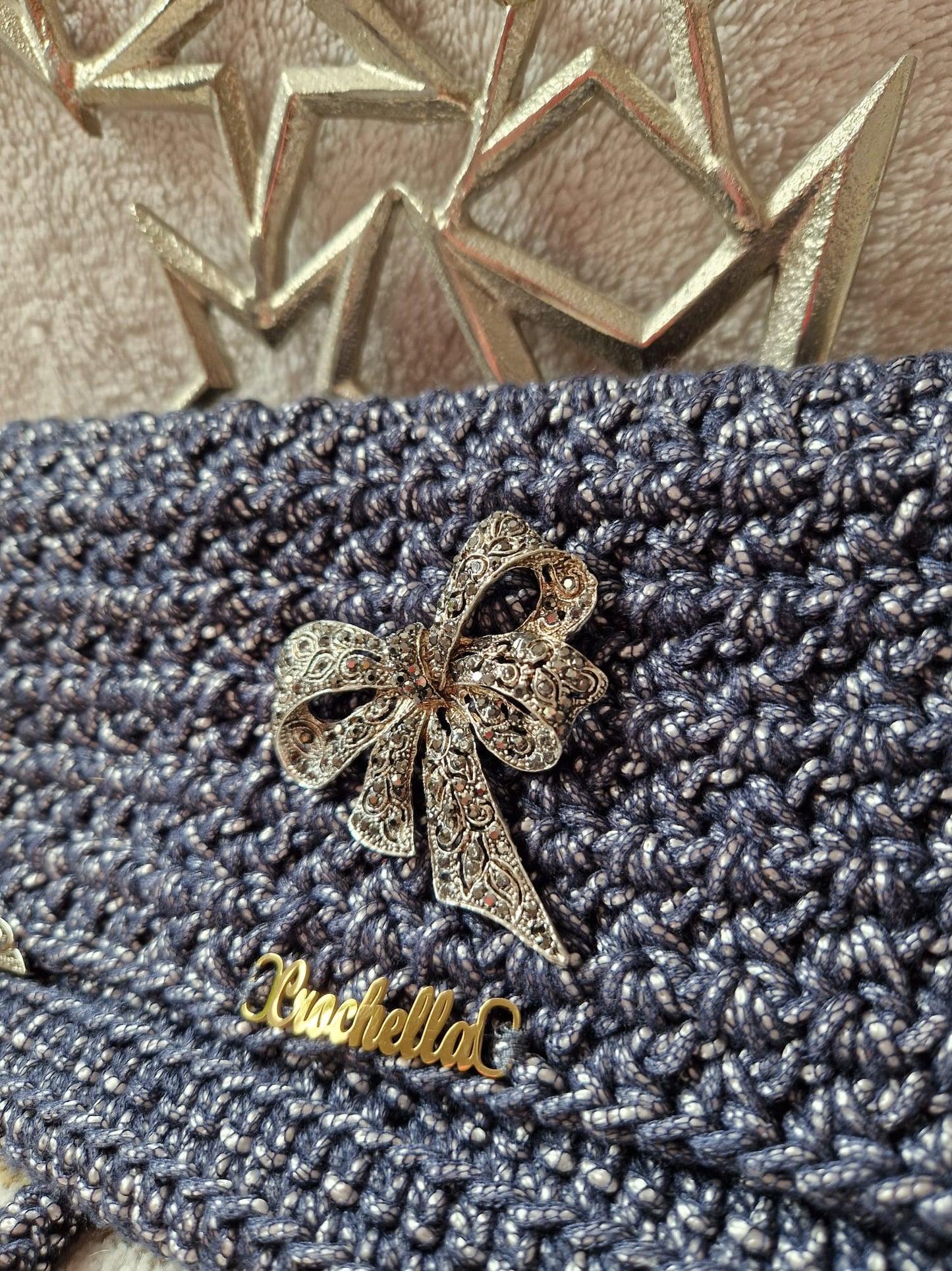 Midnight Bow Crochet Clutch
