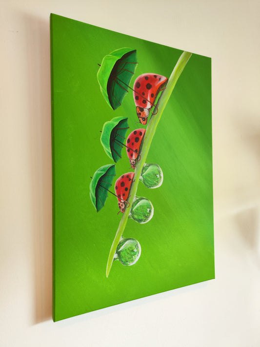 Umbrella Parade – Original Acrylic Ladybug Painting