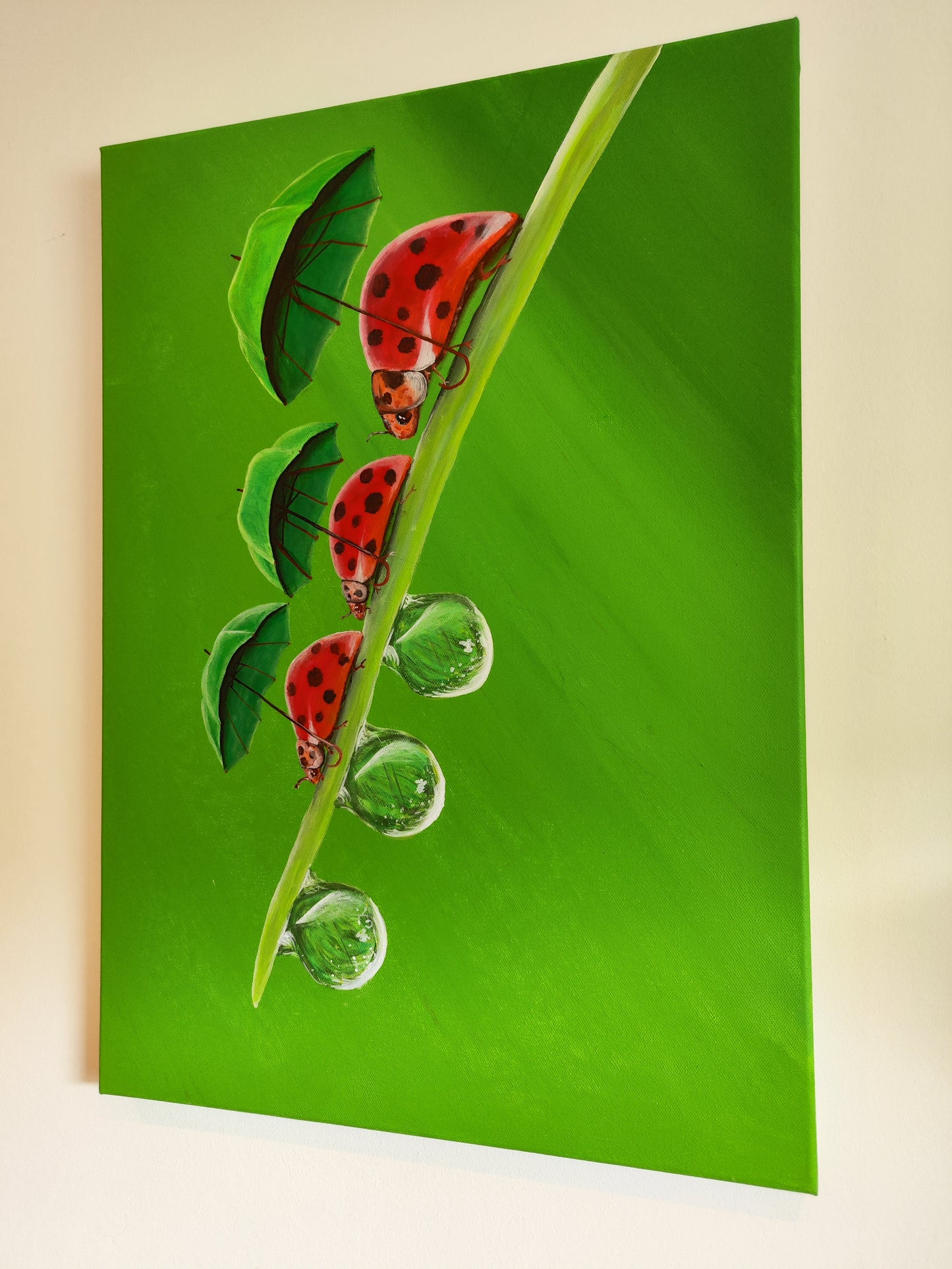 Umbrella Parade – Original Acrylic Ladybug Painting