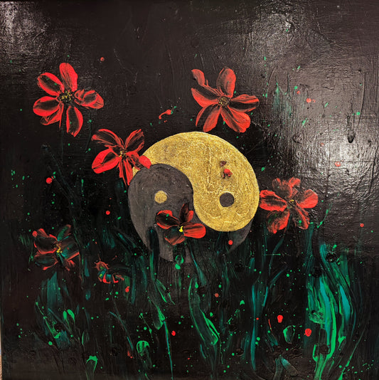Zen Bloom – Original Acrylic Yin-Yang Floral Painting