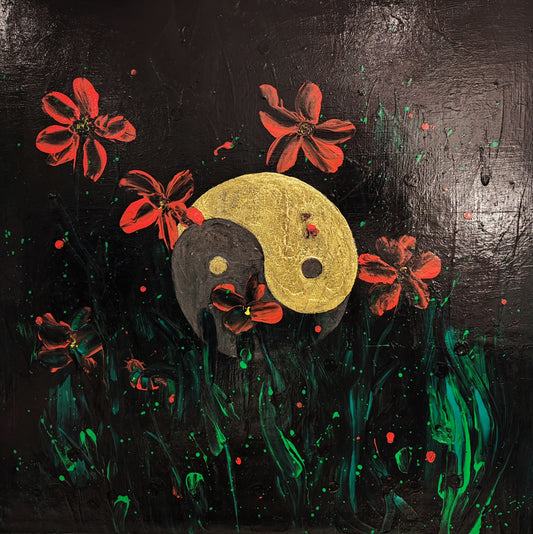 Zen Bloom – Original Acrylic Yin-Yang Floral Painting