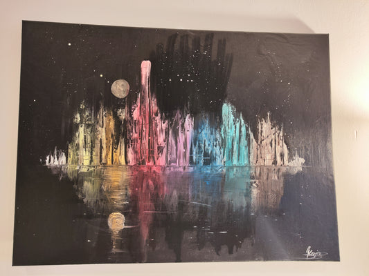 Moonlit Mirage – Original Acrylic Cityscape Moonlight Painting