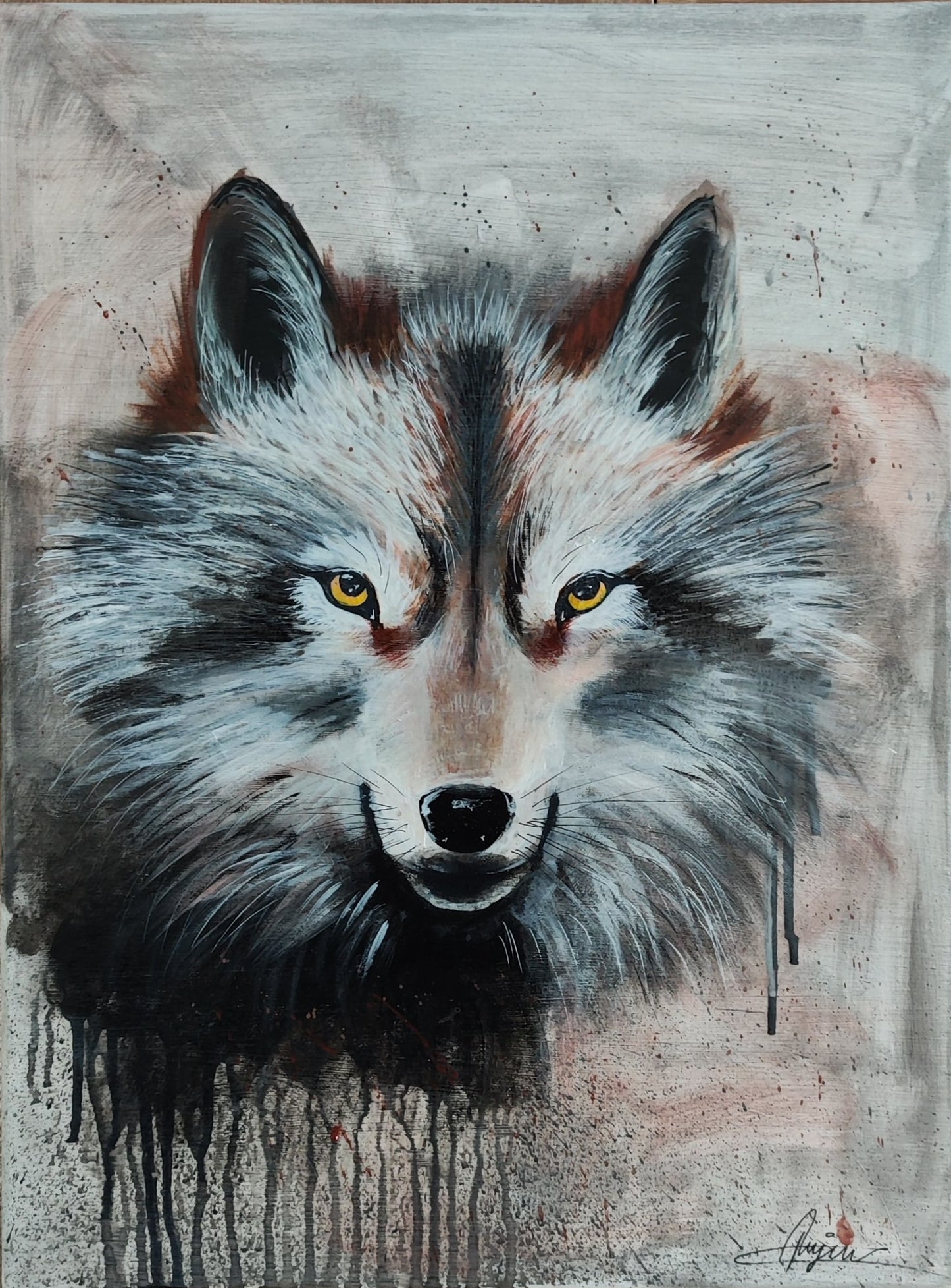Luminous Sentinel – Original Acrylic Wolf Painting