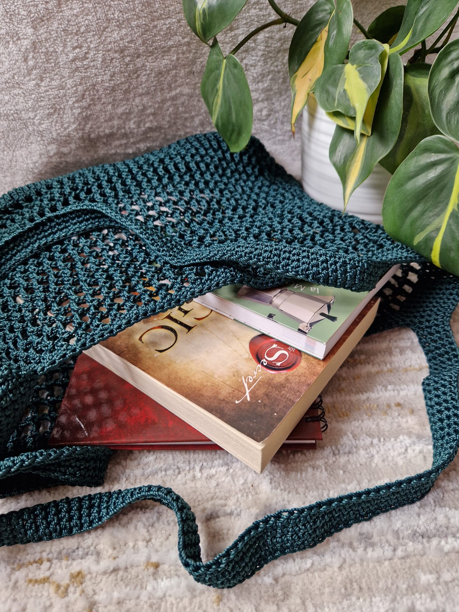 Deep green Breezy Market Crochet Tote Bag, perfect for market runs or beach days with a lightweight design.
