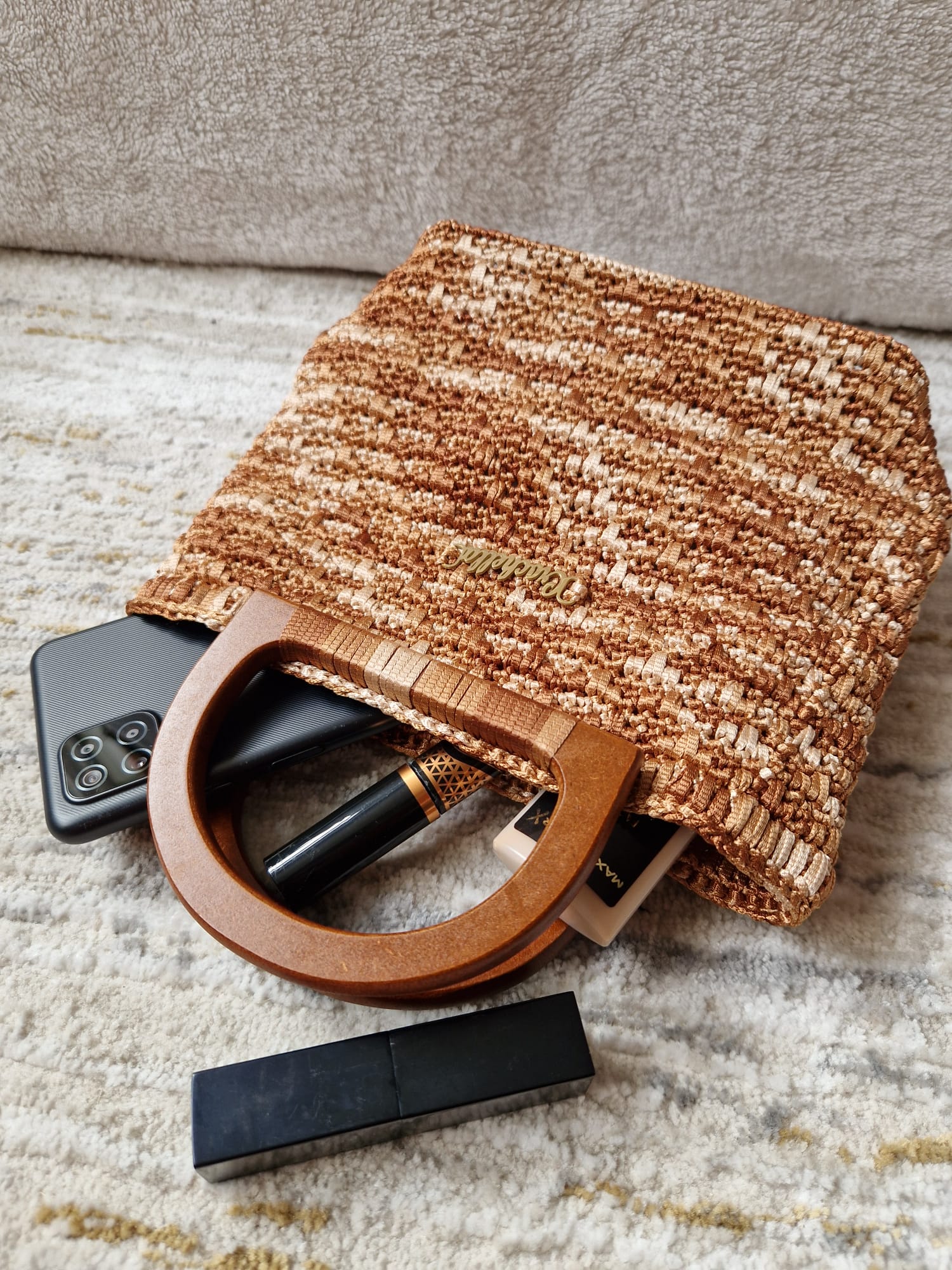 Side or angled view of the Mocha Mix Crochet Handbag showing stitch detail and structured silhouette.