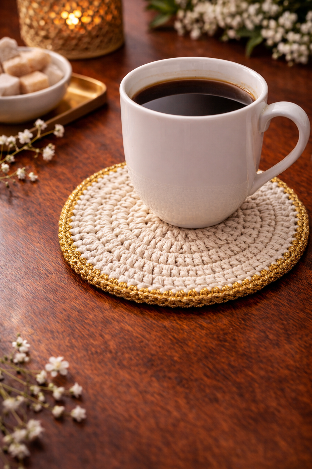 Crochella Luxe Crochet Coasters – Handcrafted Table Elegance