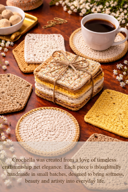 Crochella Luxe Crochet Coasters – Handcrafted Table Elegance