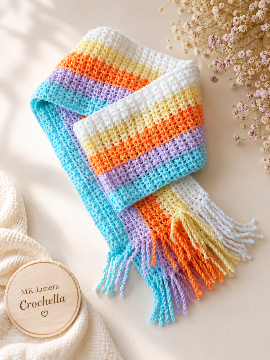 MK Lunera Crochella Rainbow Dreams Kids Scarf/Rainbow Scarf Duo