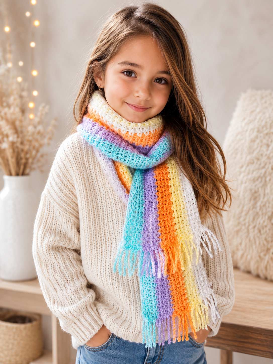 MK Lunera Crochella Rainbow Dreams Kids Scarf/Rainbow Scarf Duo