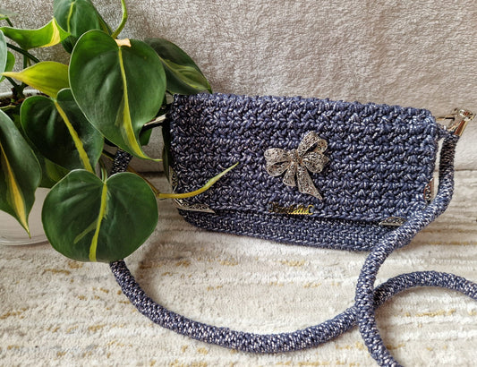 Midnight Bow Crochet Clutch