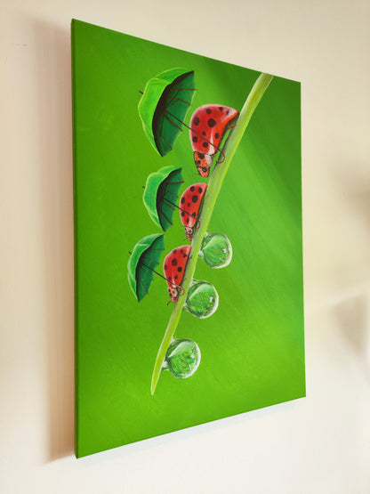 Umbrella Parade – Original Acrylic Ladybug Painting