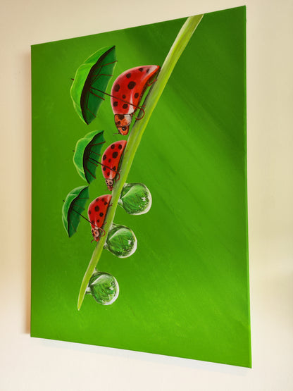 Umbrella Parade – Original Acrylic Ladybug Painting