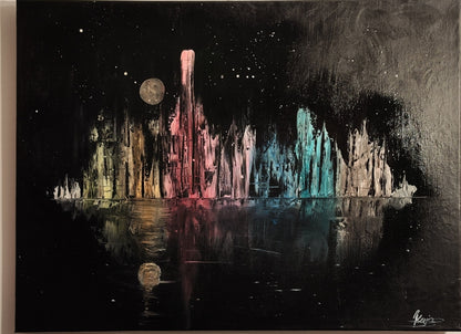 Moonlit Mirage – Original Acrylic Cityscape Moonlight Painting