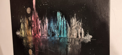 Moonlit Mirage – Original Acrylic Cityscape Moonlight Painting