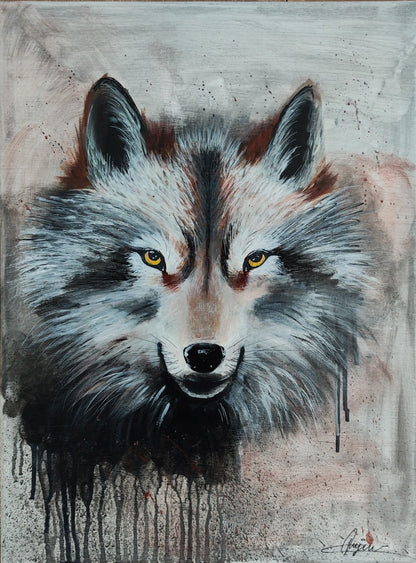 Luminous Sentinel – Original Acrylic Wolf Painting