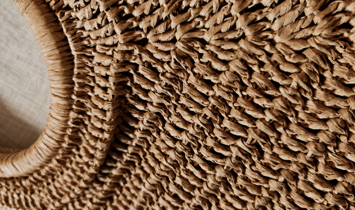 Close-up of a woven bag with a textured pattern