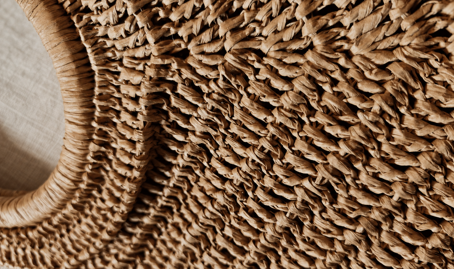 Close-up of a woven bag with a textured pattern